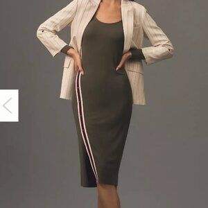 Anthropologie Bordeaux Long-Sleeve Sporty-Trim Midi Dress NWT